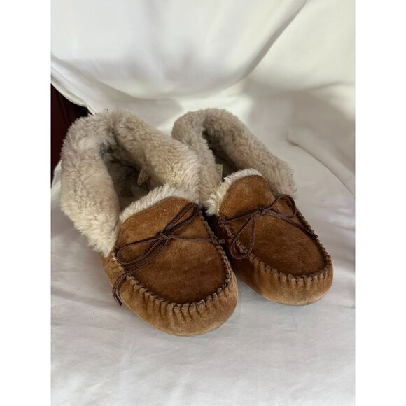 UGG Sz 10 Alena Moccasin Slippers 1004806 Shearling Chestnut Suede Bootie Shoe - Picture 1 of 5